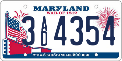 MD license plate 3AD4354