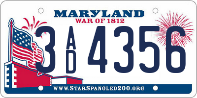 MD license plate 3AD4356