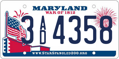 MD license plate 3AD4358