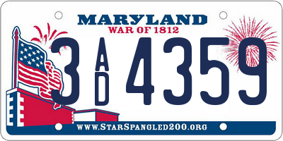 MD license plate 3AD4359