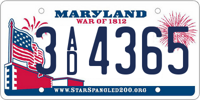 MD license plate 3AD4365