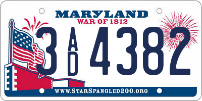 MD license plate 3AD4382