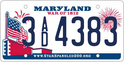 MD license plate 3AD4383