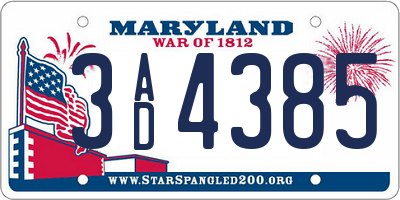 MD license plate 3AD4385
