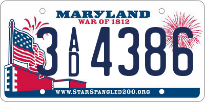MD license plate 3AD4386
