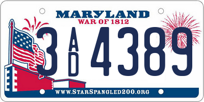MD license plate 3AD4389