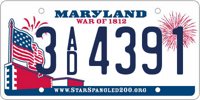 MD license plate 3AD4391