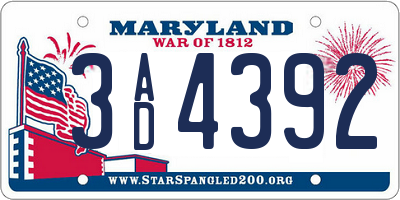 MD license plate 3AD4392