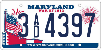 MD license plate 3AD4397