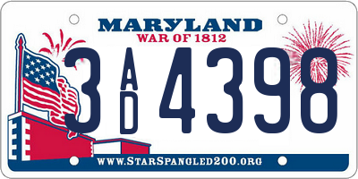 MD license plate 3AD4398
