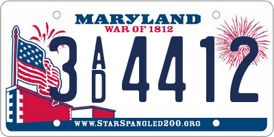 MD license plate 3AD4412