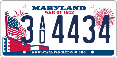 MD license plate 3AD4434