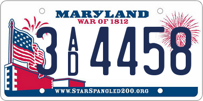 MD license plate 3AD4458