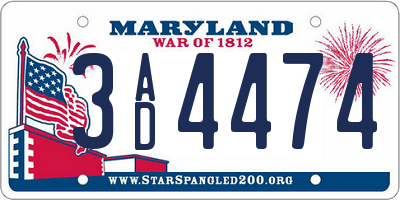 MD license plate 3AD4474