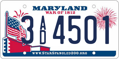 MD license plate 3AD4501