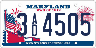 MD license plate 3AD4505