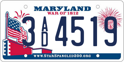 MD license plate 3AD4519