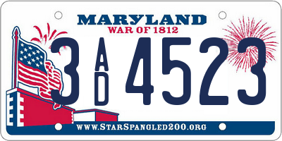 MD license plate 3AD4523