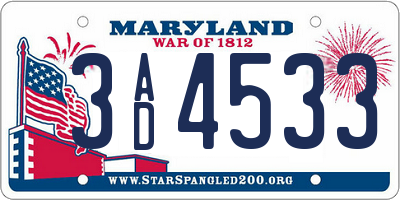 MD license plate 3AD4533