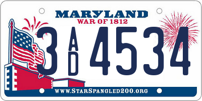 MD license plate 3AD4534