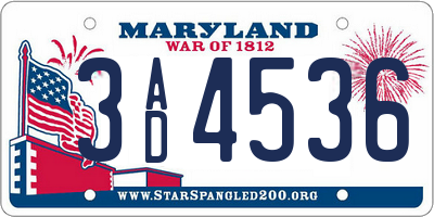 MD license plate 3AD4536