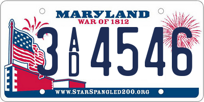 MD license plate 3AD4546