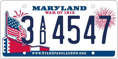 MD license plate 3AD4547
