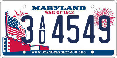 MD license plate 3AD4549