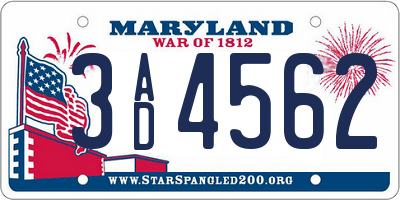 MD license plate 3AD4562