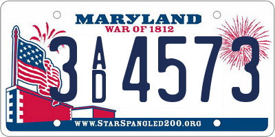 MD license plate 3AD4573