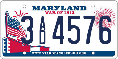 MD license plate 3AD4576
