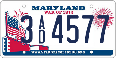 MD license plate 3AD4577