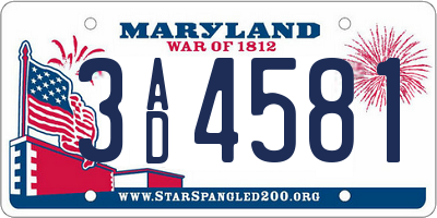 MD license plate 3AD4581
