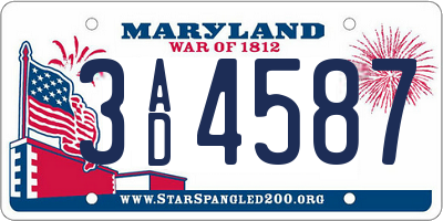 MD license plate 3AD4587