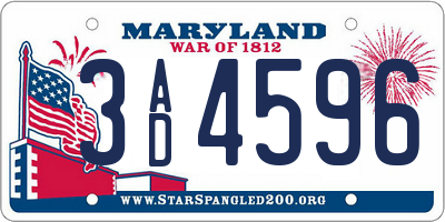 MD license plate 3AD4596