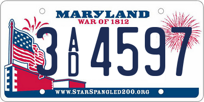 MD license plate 3AD4597