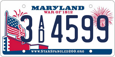 MD license plate 3AD4599