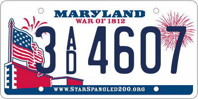 MD license plate 3AD4607