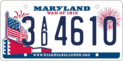 MD license plate 3AD4610