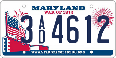 MD license plate 3AD4612