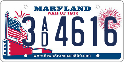 MD license plate 3AD4616