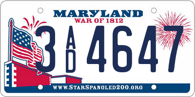MD license plate 3AD4647