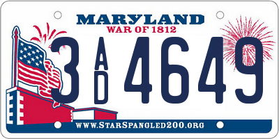 MD license plate 3AD4649