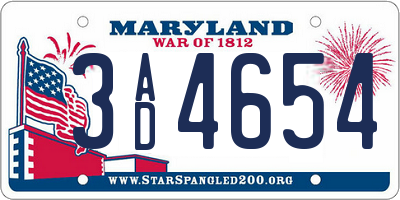 MD license plate 3AD4654