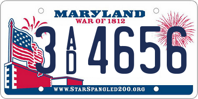 MD license plate 3AD4656