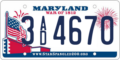 MD license plate 3AD4670