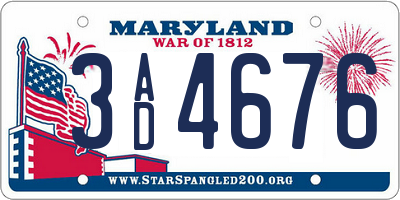 MD license plate 3AD4676