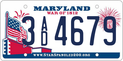 MD license plate 3AD4679