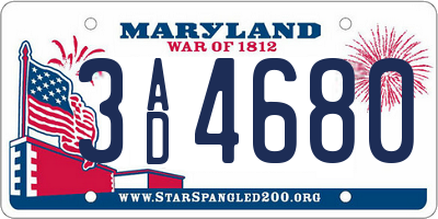 MD license plate 3AD4680