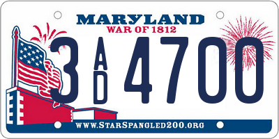 MD license plate 3AD4700